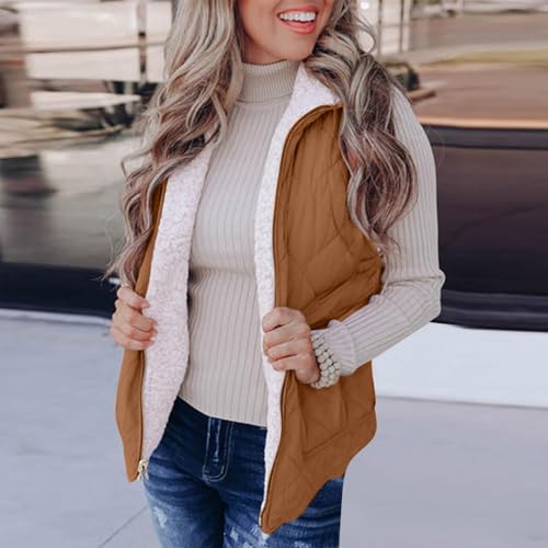 Uillui Reversible Sherpa Vest for Women 2024 Trendy Zip up Fleece Vest Jacket Pockets Warm Quilted Vest Outwear for Winter4