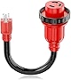 Miytsya 1 PC 30 Amp to 110 Volt RV Connector, NEMA 5-15P to NEMA TT-30R Twist Lock Electrical Power Adapter, with Grip Handle Heavy Duty 12In STW 10/3 Cord, for RV Trailer (Red #15M/30F Locking)