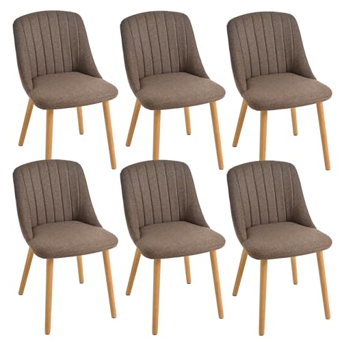 Goeurvant Lot de 6 Chaises de Salle à Manger Marron avec Pieds en Bois, Chaises de Cuisine Rembourrées en Polyester, pour Cuisine, Salle à Manger, Salon et...