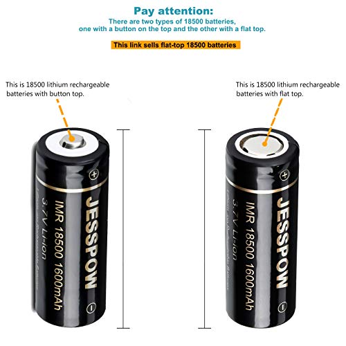18500 Rechargeable Batteries With Flat Top, Jesspow Imr 18500 Rechargeable Li-Ion Battery 1600Mah 3.7V For Flashlight, Solar Garden Light (4 Pack) #TOP1