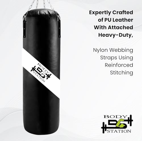Image of Heavy-Duty 3-Layer of PU Leather Punching Bag Durable Design with Attached Free Hanging & Detachable 4 S-Hook Connectors for Workout MMA Boxing Home Gym Training Equipment Black