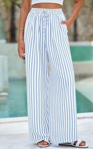 Image of PRETTYGARDEN Womens Pants Elastic Waist Floral Lightweight Palazzo Pants for Women Casual Lounge Wide Leg Pants Woman