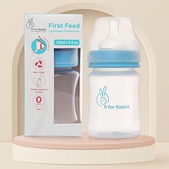 R for Rabbit First Feed 150 ml Baby Feeding PP Bottle with Anti-Colic Wide Neck, BPA Free Soft Silicone Nipple, Milk Feeder for New Born/Infants/Toddler Kids of 0+ Months (Lake Blue)