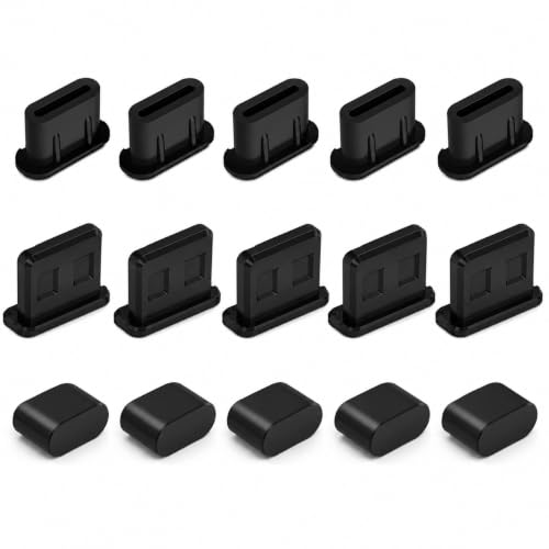 Image of Vishw Enterprise USB Dust Protection Caps Set 15 Pack, USB-C & USB-A Port Covers, Black