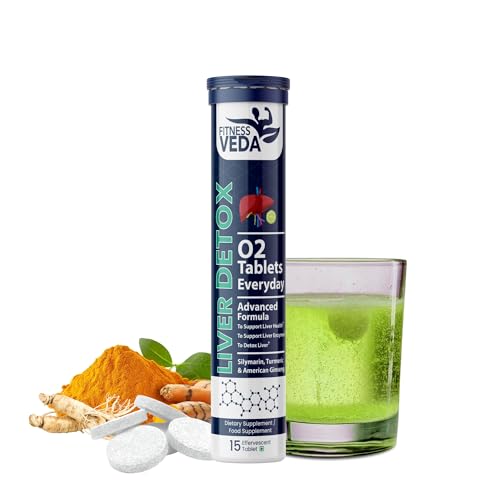 Fitness Veda Liver Detox Effervescent-15 Tablets | Fatty Liver Health Supplement | Milk Thistle With American Ginseng Premium Ayurvedic Herbs | Clinically Researched | Drop, Dissolve, Fizz & Drink