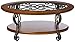 Signature Design by Ashley Nestor Traditional Oval Coffee Table with Beveled Glass Top, Scrollwork Underlay and 1 Fixed Shelf, Dark Brown