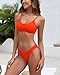 Fanuerg Women's Ribbed Bikini Sets Scoop Neck Cheeky Swimsuit Textured Two Piece Bathing Suit Orange L