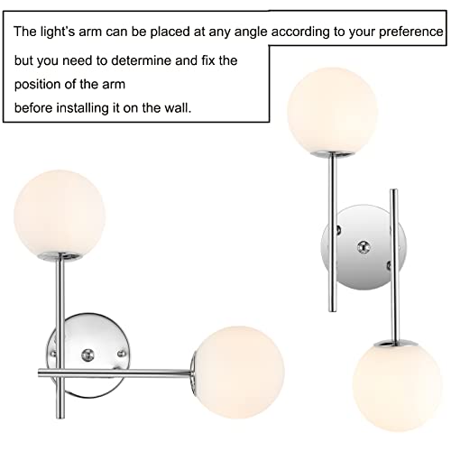 Byoliima Globe Wall Sconces 2-Lights Modern Chrome Vanity Lights Vintage Wall Light Fixtures With White Globe Glass Shade Industrial Farmhouse Wall Lamp For Bedroom Living Room (Chrome) #TOP3