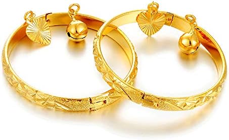 Ethlyn 18K Gold plated Babies to toddlers Little Bangles Bracelet Stars Bells Heart Jewelry (2pcs/lot)