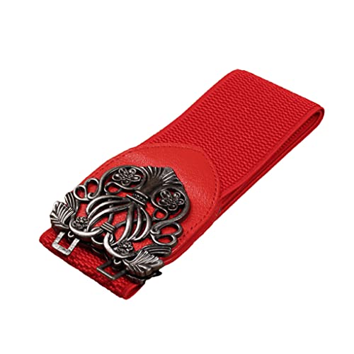 SUWIAKLALL Cinto feminino elástico elástico pu elástico com fivela trela alças largas acessório fash