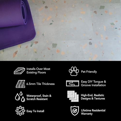Image of Allure Luxury Vinyl Tile Flooring, 22 Mil Wear Layer, Ultima Comfit Terrazzo 12 inch x 24 inch, 6.5 mm Thick Vinyl Tiles with Click and Lock Installation, 1 Box 23.56 sqft