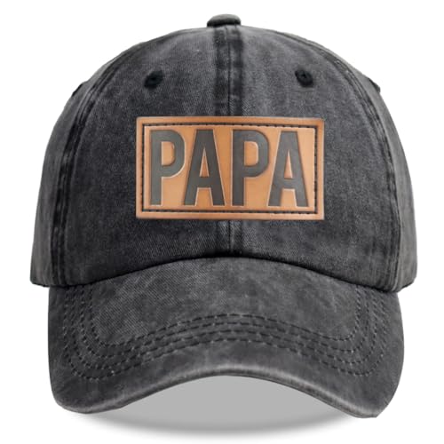 Image of Papa Leather Patch Hat, Dad Hats for Men, Adjustable Daddy Wash Cotton Birthday Baseball Cap
