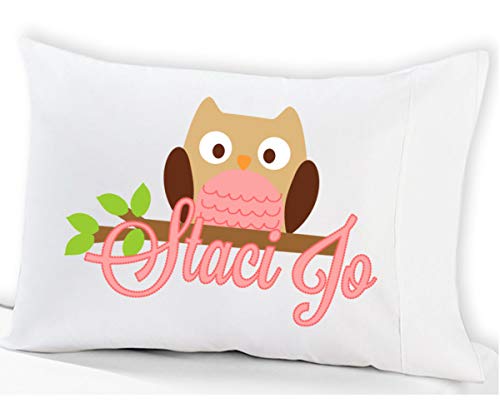 Personalized Owl Pillowcase for Kids (Standard Size 20 x 26, Pink Owl) Pink Pillow Case for Girls Birthday