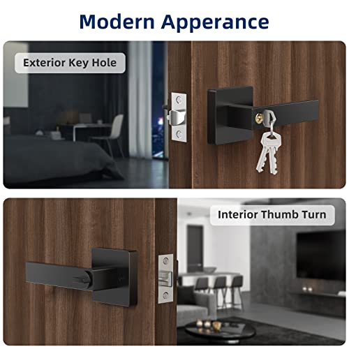 Door Lever Handle Interior, Heavy Duty Matte Black Door Knob, Keyed Entry Lever Door Handle Exterior Lockset With Key, Door Lock For Front Door Bedroom Bathroom, Reversible For Left Right Side Door #TOP1