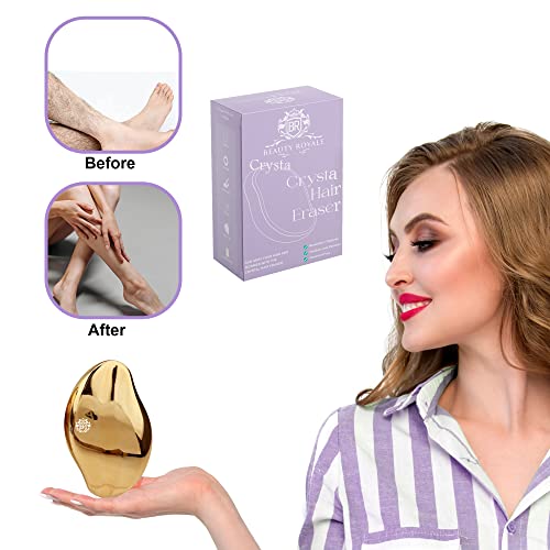 Beauty Royale Crystal Hair Eraser For Women And Men - Smooth Exfoliation - Painless Removal For Arms, Legs, Back - Razorless Shaver - Portable - No Irritation - Reusable & Washable Magic Eraser (Gold) #TOP5