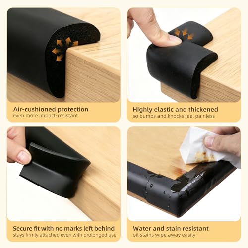 Image of Corner Protector Baby, Baby Proofing Edge Corner Protector, Waterproof Soft Foam Cushion with Adhesive Tape (6.6ft Edge + 4 Corners),Wall Corner Protector for Fireplace, Table, Stair, Cabinet(Black)