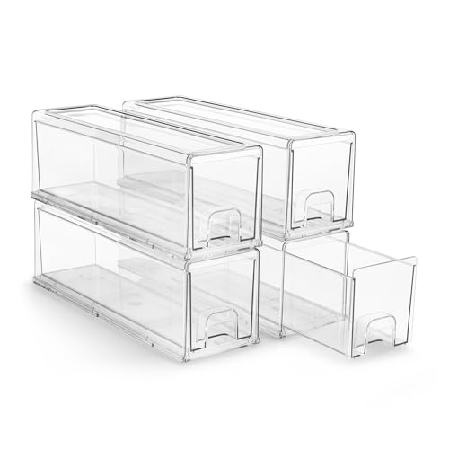 Sorbus Small Clear Stackable Storage Drawers – 4-Pack Plastic Organizer