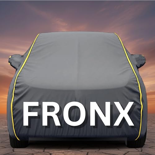 Image of Premium Grey Series 100% Waterproof Car Body Cover for Fronx Cover (All Models) with Mirror Pockets | Triple Stitched, Elastic, Custom Fit, Heat Resistant, Anti-Dust, All-Weather Cover