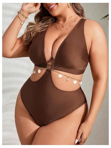 WDIRARA Women's Plus Size One Piece Swimsuit Cut Out Deep V Neck Swimwear4