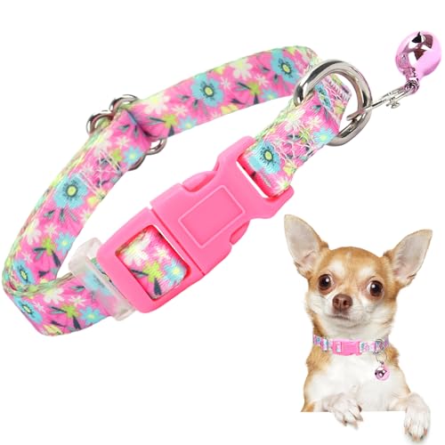 Small Dog Collar with Bell - Durable Nylon Collar for Small Breeds, Adjustable Flower Pattern Collar for Chihuahua Pomeranian Yorkie, Heavy-Duty for Active Puppies（S） 30 S