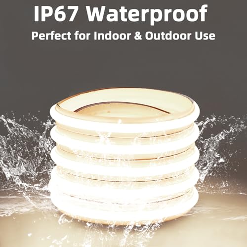 Image of LED Strip Lights 32.8 Feet 110v LED Lights Outdoor Waterproof IP67 Adhesive Cuttable Tape Lighting with Plug 240 LEDs /m 6000K Cold White for Bedroom Kitchen Cabinet Lighting