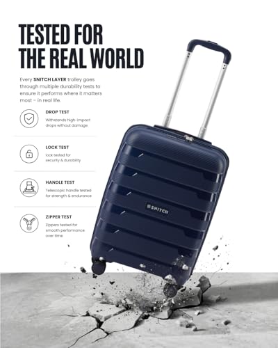 Image of SNITCH Layer Cabin Size Blue Polypropylene Hard Travel Suitcase - Trolley Bag Small & Luggage with 8 Wheels, Premium Lock, Wet & Dry Pouch & Free Shoe Bag