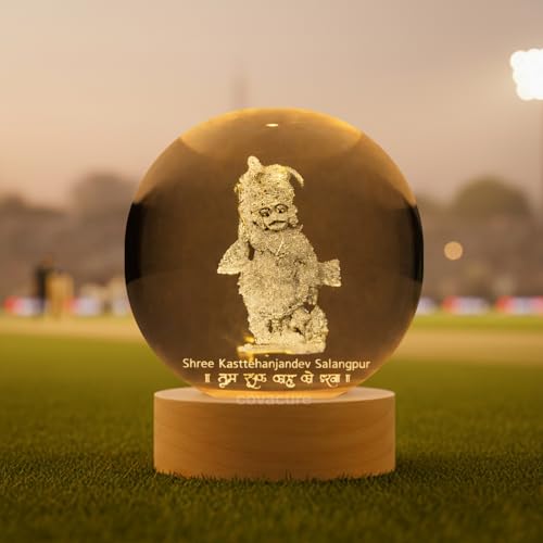 Image of COVACURE 3D Hanuman Crystal Ball Night Lamp, Solar System USB Table Colorful LED Wooden Base Crystal Ball for Home Decoration Birthday Gift for Teens Boys and Girls (Kashtbhanjan Hanuman)