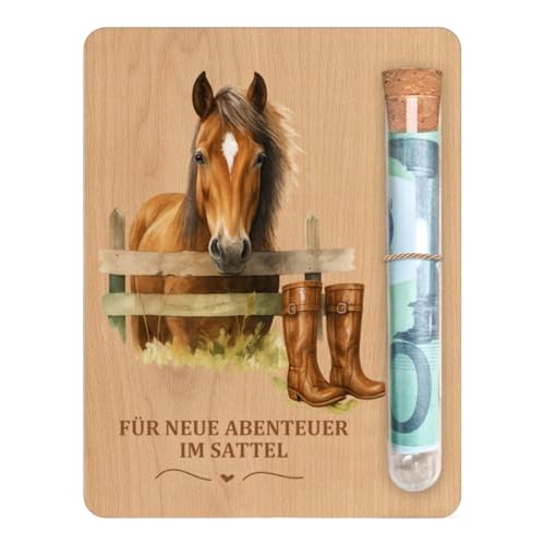 Geldgeschenk Pferd Aus Holz Für Reiterinnen Und Pferdefans, Kreatives Pferde Mädchen Geschenk Mit Holztafel Und Reagenzglas, Originelle Geschenkidee Zum Geburtstag, Weihnachten Oder Reitbeginn