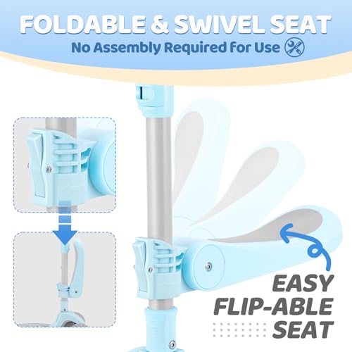 AODI Kick Scooter for Kids Ages 2-10 Years, LED Wheels and Light up Deck, Swivel & Foldable Seat, 4 Adjustable Height - Sit or Stand Ride with Brake for Boys/Girls