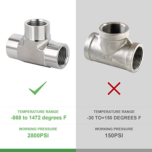 Tubería en T NPT de 1/2 pulgada forjada en acero 304 para evitar la corrosión 8