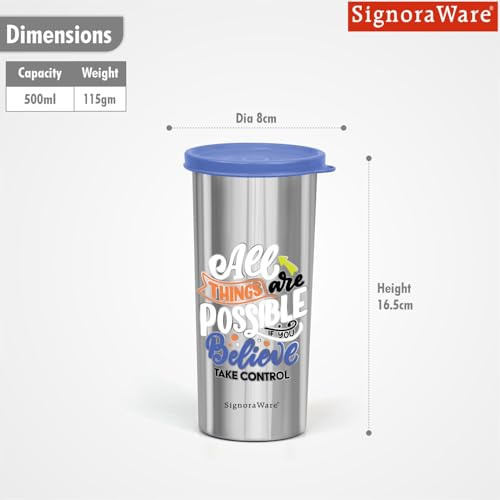 Image of SignoraWare Jumbo Stainless Steel Tumbler | Airtight & Leakproof | Durable & Eco-Friendly | Ideal for Office, Gym, Travel & Daily Use | Great for Outdoor Activities (500ml | Blue)