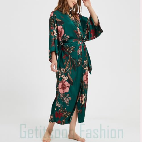 Getitsoon Women's Kimono Robe Long Dressing Gown Satin Cardigan Printed Robes Bridesmaid Bridal