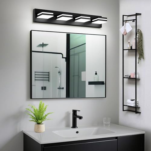 Image of IZORRO LED Modern Bathroom Lights Fixtures(4-Light,Dimmable,360Rotate),Matte Black Acrylic Wall Lighting,Vanity Lights for Bathroom Over Mirror - 6000k 24In (No Assembly Required)