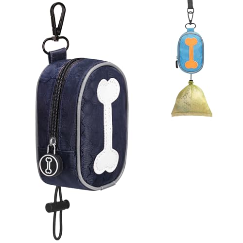 Image of Hands Free Dog Poop Bag Holder for Leash with Big Opening, Zippered Pouch with Carabiner Hook Waterproof Dog Poop Bag Holder(1 Doggy Bag) (Dark Blue)