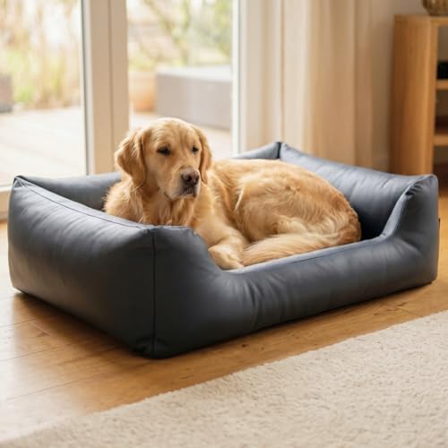4L Textil MARIO Cuccia Ortopedica per Cani in Ecopelle Impermeabile – Memory Visco – Lettino Similpelle per Cani di Taglia Media (100x70 cm, Grafite)