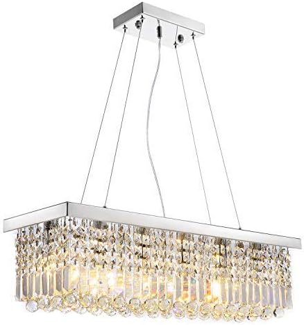 Moooni Modern Rectangle Chandeliers Raindrop Crystal Chandelier Pendant Lighting Fixture Hanging for Dining Rooms Kitchen Island L31.5" x W9.8" x H8.9"