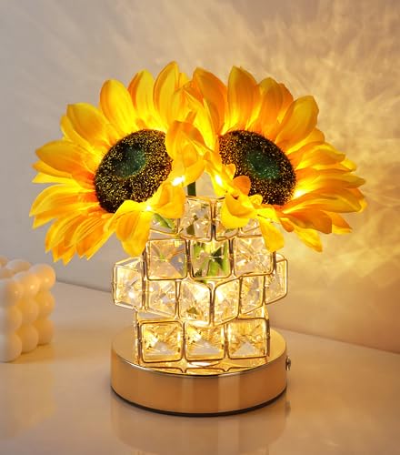 Handmade Sunflower Lamp Rechargeable Cordless Touch Table Lamp 3-Colour Infinitely Dimming Small Night Light Festival Restaurant Bedroom Bar Coffee Shop Birthday Gifts for Women Mom 2 Sunflowers