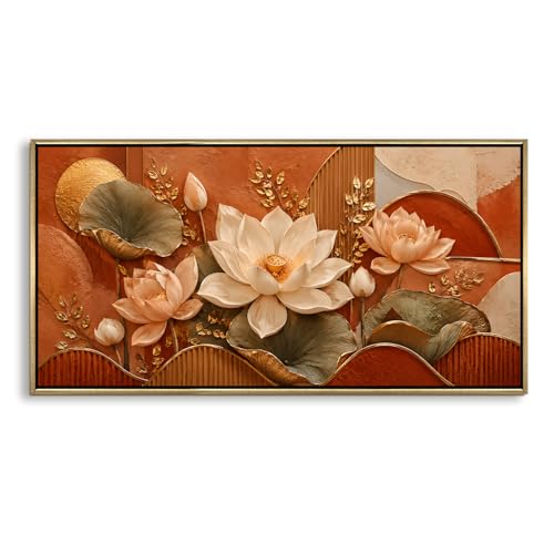 Image of PAPER PLANE DESIGN Elegant Floral Canvas Art with Vintage Gold Floating Frame, 2 x 4 Feet Ready to Hang Canvas Art for Home Decor - FLR-082