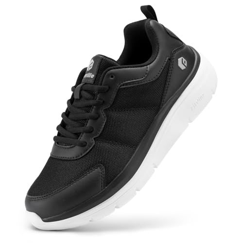 FitVille Extra Weit Walkingschuhe Herren leicht Freizeitschuhe Stoßdämpfung und Rückprall Fitnessschuhe Atmungsaktiv Gym Flexibel und biegsam Schwarz Weiß 44 EU X-Weit