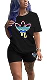 BISKAMY Jogginganzug Damen Sport Set Damen Trainingsanzug Sommer 2 Teilig Sportanzug T-Shirt und Shorts Set Zweiteiler Freizeitanzug