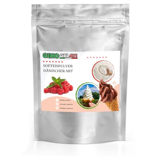 Gino Gelati Dänisches Softeis Pulver, fruchtiger Geschmack, verschiedene Geschmacksvarianten, schnell und einfach Zubereitet, Made in Germany, Eis selber machen (333 g, Himbeere)