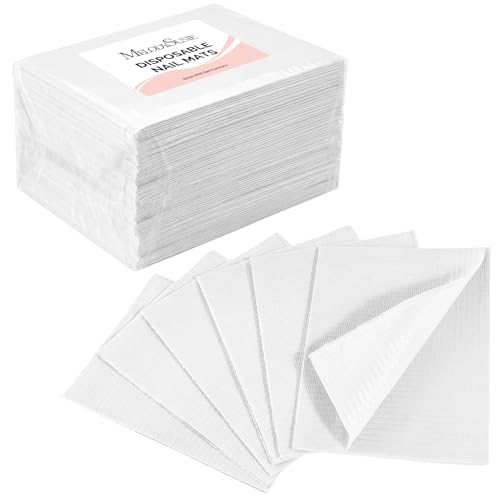 Image of MelodySusie Disposable Nail Mats, 50Pcs 3-Ply Absorbent Nail Art Table Pads with PE Backing, 18 inch x 13 inch Nail Desk Protection for Manicure Pedicure, Salon Home DIY White