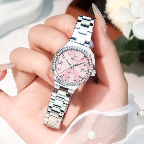 Image of OLEVS Watch Women Silver Watch for Women Luxury Diamond Womens Watches for Small Wrist Stainless Steel Waterproof Analog Quartz Date Elegant Reloj para Mujer