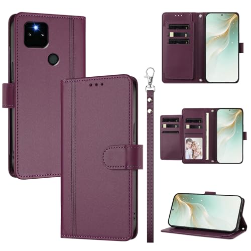 Kukoufey Compatible with Google Pixel 5a Case,PU Leather Flip Cover Wallet Protector Compatible with Google Pixel 5a Phone Protective Case Violet