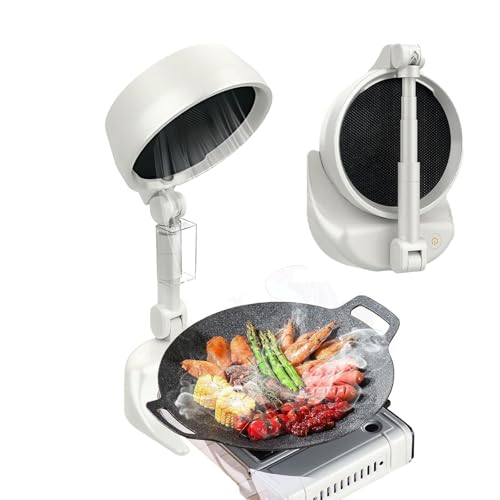 Portable Kitchen Range Hood with Low Noise, Foldable Desktop Exhaust Fan for BBQ, Hot Pot & Cooking, 3-Speed Detachable Filters, Oil Collector, Compact Smoke & Odor Remover (White)