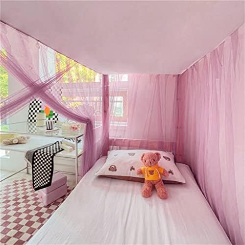 Students Dorm Bunk Mosquito Net 4 Corner Post Bed Canopy Netting Bed Curtains for Teen Student Dormitory School College Indoor Outdoor (Pink-Purple, Full)