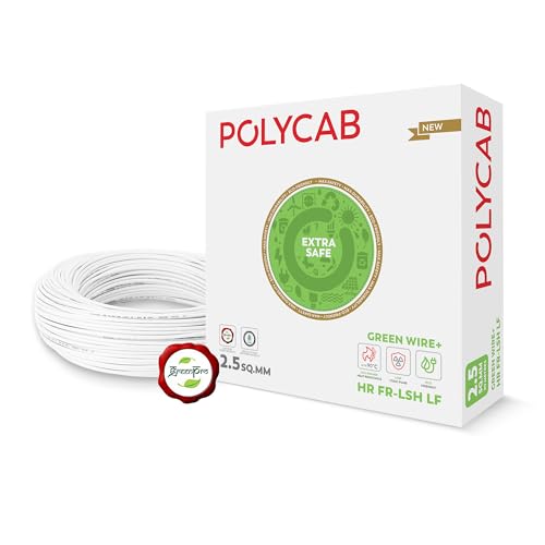 Image of Polycab Green Wire+ 90M coil |2.5 SQ MM|Heat resistant upto 900 C | Low smoke | Low toxic fumes | GreenPro certified | 99.97% high purity copper | Rodent protection | Eco friendly (White)