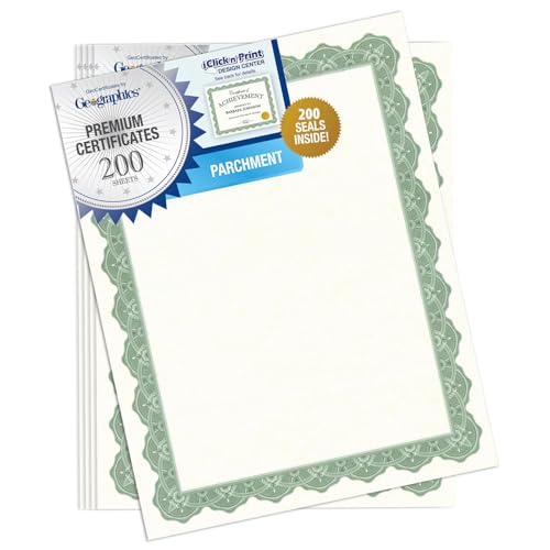 Geographics 30% Recycled Parchment Certificates, 8.5x11, Green, Pack of 200