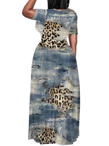 Image of PinkPatty Women's Plus Size Maxi Dresses Short Sleeve Sundress Summer T-Shirt Beach Long Dress with Pockets