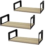 Stonebroo Bibliothèque Murale, Lot de 3, Longueur 60cm, Étagère Murale Bois et Métal, de Rangement, pour Salon, Bureau, Noir